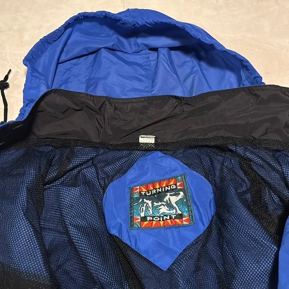Vintage Turning Point Men's Blue and Black Windbreaker Jacket